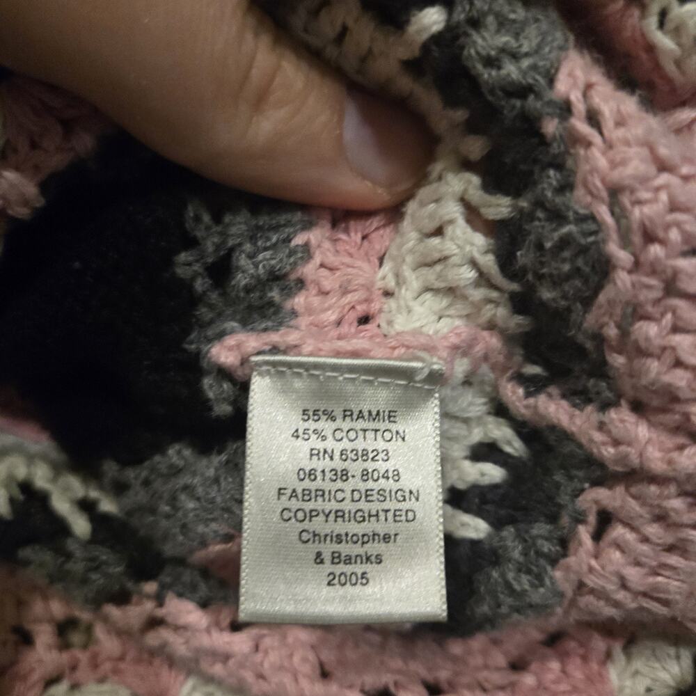 Vintage Y2K Cottagecore Crochet Cardigan Pink Striped Grandpa Sweater Boho XL - Picture 6 of 8